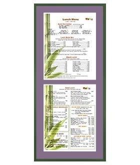 Menu SwingFrame with Dark Green Metal Frame with Light Purple Mat Closed