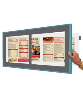 Menu SwingFrame with Teal Metal Frame with Gray Mat open