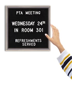 PTA Meeting on Black Felt Letterboard with Message in White Letters