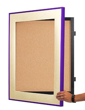 Colorful Metal 117 Cork Board SwingFrame with Matboard - Open with Hand