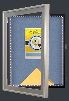 Silver SwingFrame Shadowbox with Matboard, Cork, and LEDs - Open with Hand
