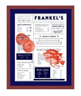 Menu SwingFrame with Mahogany Wood Frame and Dark Blue Mat